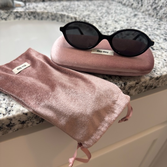 Miu Miu Black Sunglasses with Velvet Pink Accessories